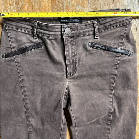 Peruvian Connection Skinny Low Rise Moto Stretch Pant Ankle Zip Leather Accent - Picture 11 of 14